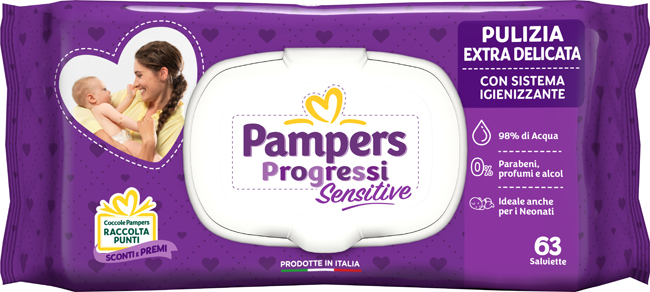 PAMPERS PROGRESSI SALVIETTE SENSITIVE ALOE RICARICA 63 PEZZI - Farmacia Mortise