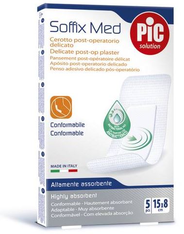 CEROTTO PIC SOFFIX MED IN TNT CON TAMPONE CENTRALE ASSORBENTE STERILE MONOUSO 15X8 CM ANTIBATTERICO 5 PEZZI - Farmacia Mortise