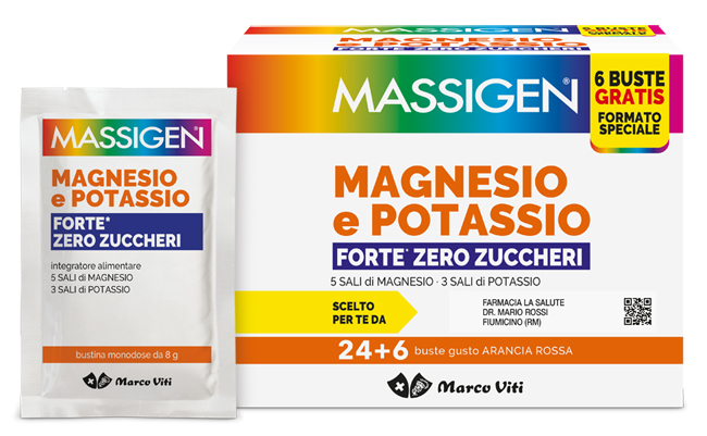MASSIGEN MAGNESIO POTASSIO FORTE ZERO ZUCCHERO 24 BUSTINE + 6 BUSTINE - Farmacia Mortise