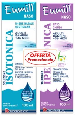 EUMILL NASO BIPACK SPRAY SOLUZIONE ISOTONICA 100 ML + SOLUZIONE IPERTONICA 100 ML - Farmacia Mortise