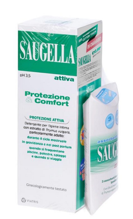 SAUGELLA PROTEZIONE&COMFORT BUNDLE 1 ATTIVA 250 ML + 3 ASSORBENTI INTERNI REGULAR IN OMAGGIO + GADGET STICKERS MOTIVAZIONALI - Farmacia Mortise