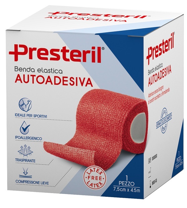 BENDA ELASTICA AUTOADESIVA LATEX FREE PRESTERIL CM 7,5X4,5 M TESI ROSSO - Farmacia Mortise