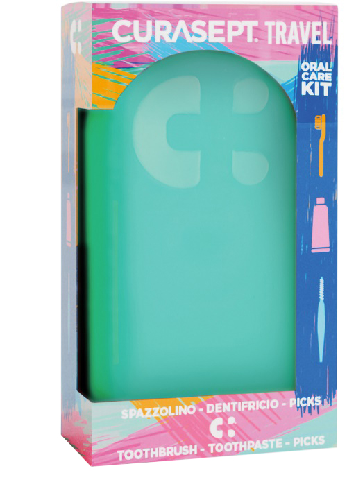 CURASEPT TRAVEL VERDE 1 SPAZZOLINO + 1 DENTIFRICIO 20 ML + 3 PICKS - Farmacia Mortise