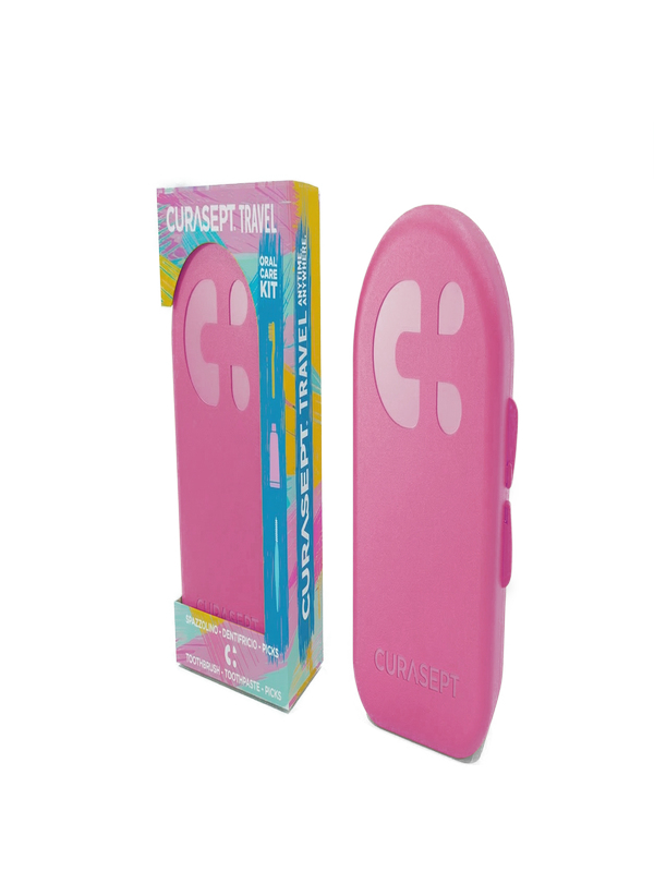CURASEPT TRAVEL FUXIA 1 SPAZZOLINO + 1 DENTIFRICIO 20 ML + 3 PICKS - Farmacia Mortise
