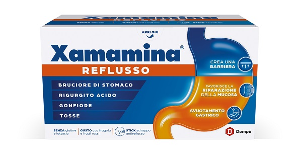 XAMAMINA REFLUSSO 25 STICK DA 20 ML GUSTO UVA FRAGOLA E FRUTTI ROSSI SENZA GLUTINE SENZA LATTOSIO - Farmacia Mortise