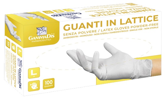 GUANTI LATTICE CON POLVERE MEDIUM 100 PEZZI GAMMADIS - Farmacia Mortise