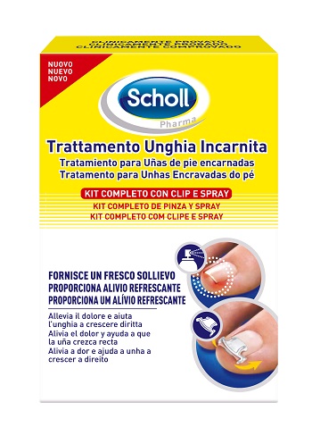 SCHOLL KIT TRATTAMENTO UNGHIA INCARNITA CONTENENTE SPRAY NEBULIZZATORE RINFRESCANTE 22 ML, COLLA PER UNGHIE 8 G, 10 CLIP RADDRIZZA UNGHIA - Farmacia Mortise