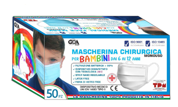 MASCHERINA CHIRURGICA GDA PER BAMBINI 6/12 ANNI TIPO II TNT MONOUSO 5 BUSTE DA 50 PEZZI - Farmacia Mortise