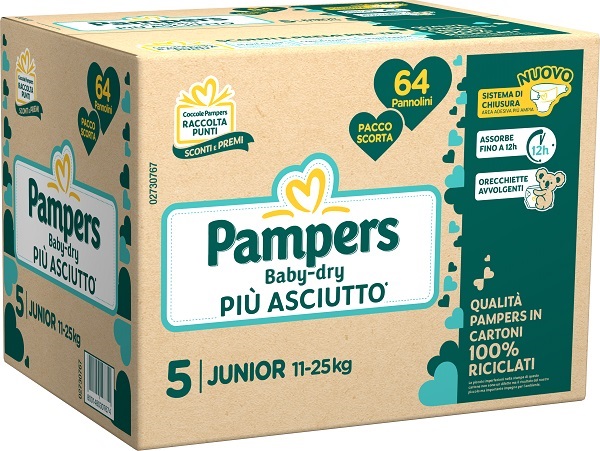 PAMPERS BABY DRY QUADRI PANNOLINO DOWNCOUNT JUNIOR 64 PEZZI - Farmacia Mortise