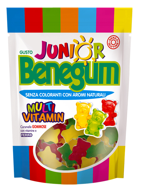 BENEGUM JUNIOR MULTIVITAMIN CARAMELLE GOMMOSE CON VITAMINE E FERRO 90 G - Farmacia Mortise