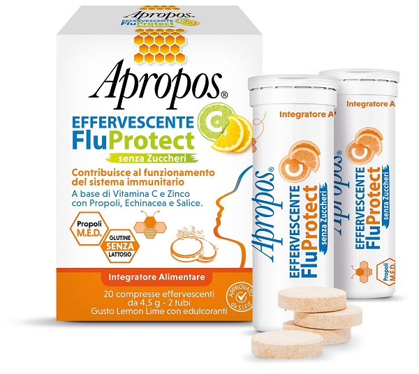 APROPOS EFFERVESCENTE C FLUPROTECT SENZA ZUCCHERI 20 COMPRESSE EFFERVESCENTI - Farmacia Mortise