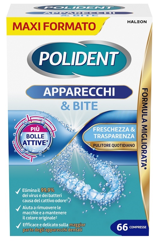 POLIDENT APPARECCHI & BITE PULITORE QUOTIDIANO 66 COMPRESSE - Farmacia Mortise