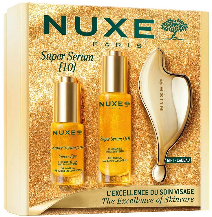 NUXE SUPER SERUM 10 COFFRET 2026 ADVANCED 30 ML + EYE 15 ML + MASSAGE TOOL - Farmacia Mortise